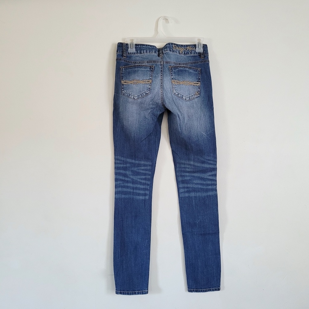 Y2K Distressed Ripped Low Rise Jeans Medium Wash Grunge Indigo Rein // Size 3 - Picture 2 of 9